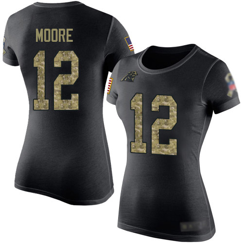 Carolina Panthers Black Camo Women DJ Moore Salute to Service NFL Football #12 T Shirt->women nfl jersey->Women Jersey